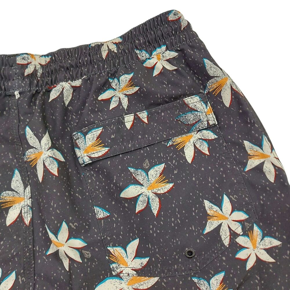 Volcom Board Shorts Mens Large Gray Floral Surfcore Coastal Retro Swim Trunks - Picture 5 of 11